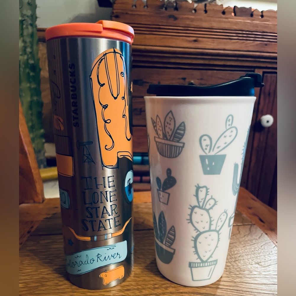 2 Brand New coffee mugs:  Starbucks TX ‘Been There’ series, and Cactus mug